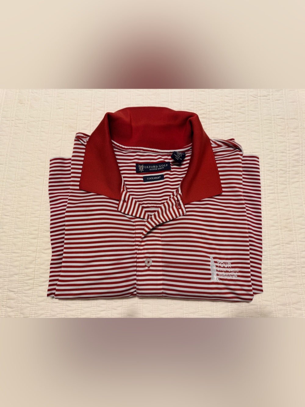 Oxford Golf Red Striped Tour Championship Polo